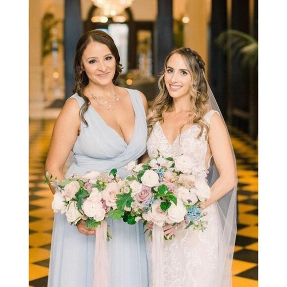 Dessy Collection Sleeveless Chiffon Draped V-Neck Surplice Maxi Dress Mist 2894 - Picture 2 of 11